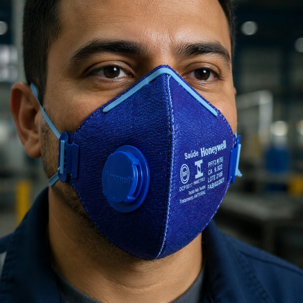 Respirador Descartável PFF-2 Azul Com Válvula Com Elástico Na Nuca Honeywell RE.P2.AV-BR C.A 9823