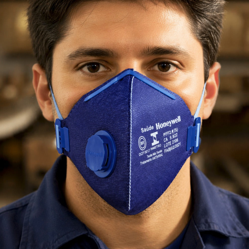 Respirador Descartável PFF-2 Azul Com Válvula Com Elástico Na Nuca Honeywell RE.P2.AV-BR C.A 9823