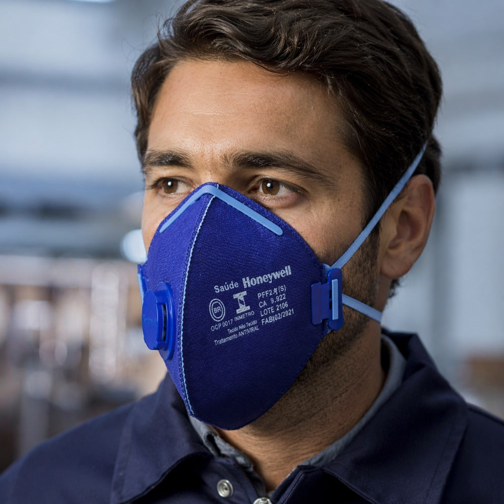 Respirador Descartável PFF-2 Azul Com Válvula Com Elástico Na Nuca Honeywell RE.P2.AV-BR C.A 9823
