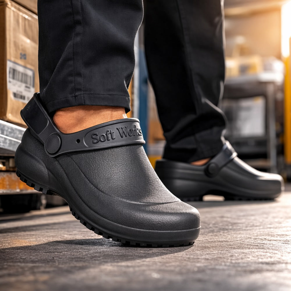 Sapato de EVA Tipo Crocs Preto Uso Profissional Antimicrobiano Solado Antiderrapante Soft Works BB60 C.A 27921