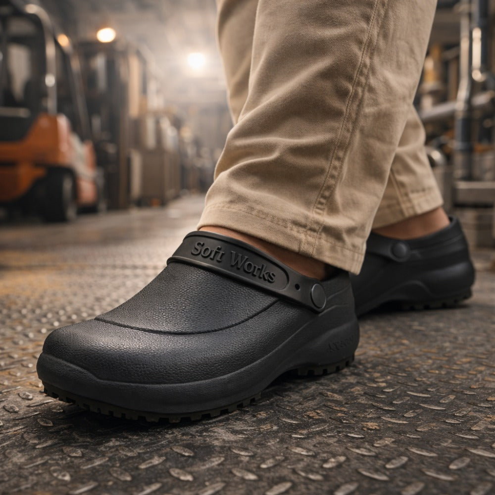 Sapato de EVA Tipo Crocs Preto Uso Profissional Antimicrobiano Solado Antiderrapante Soft Works BB60 C.A 27921