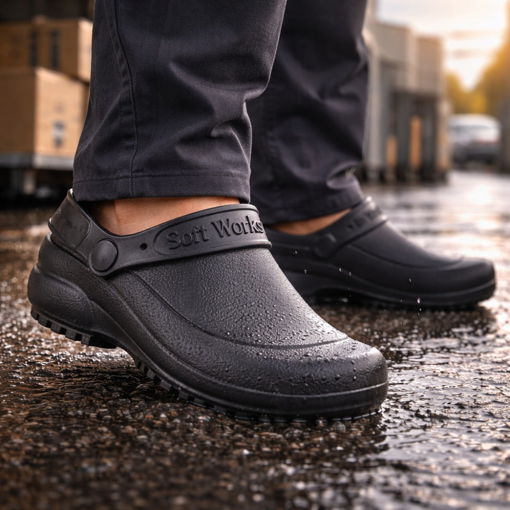 Sapato de EVA Tipo Crocs Preto Uso Profissional Antimicrobiano Solado Antiderrapante Soft Works BB60 C.A 27921
