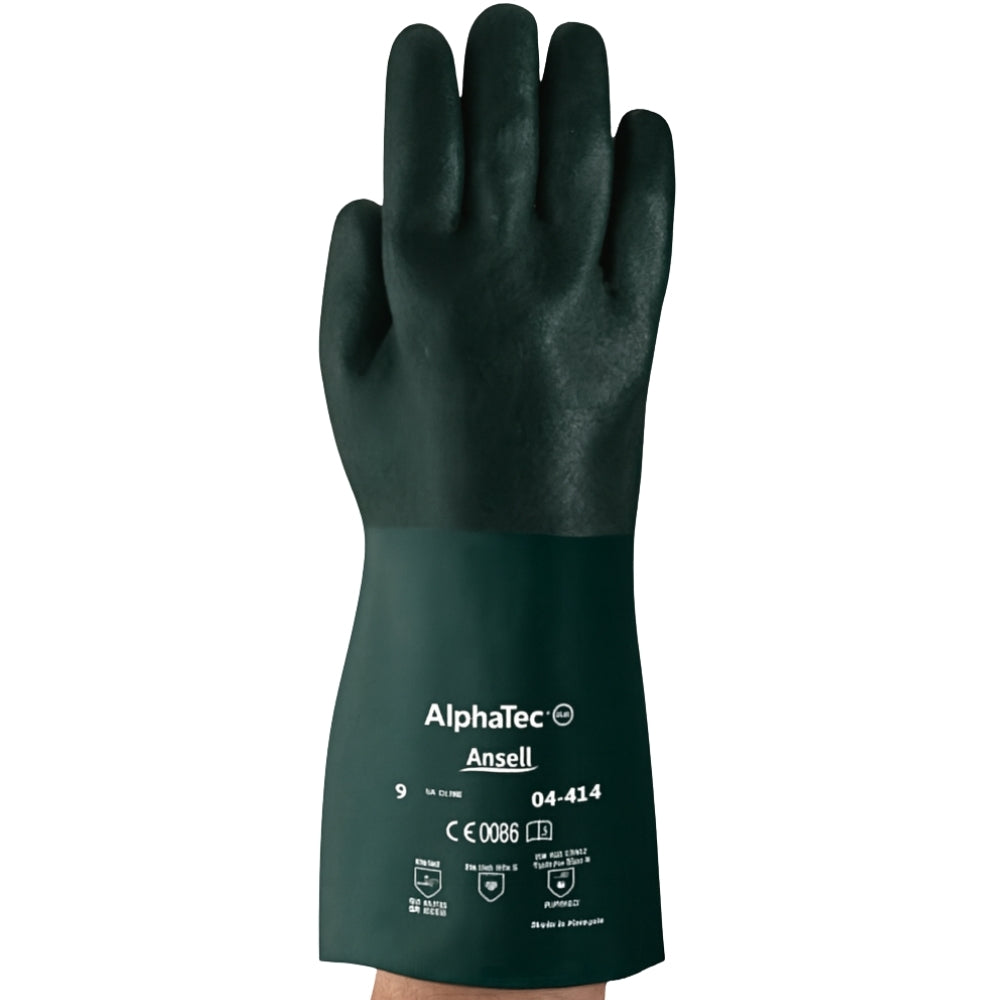 Luva de Proteção Produtos Químicos PVC Nitrílico Verde 35cm Ansell Snorkel 04-414 CA 12786