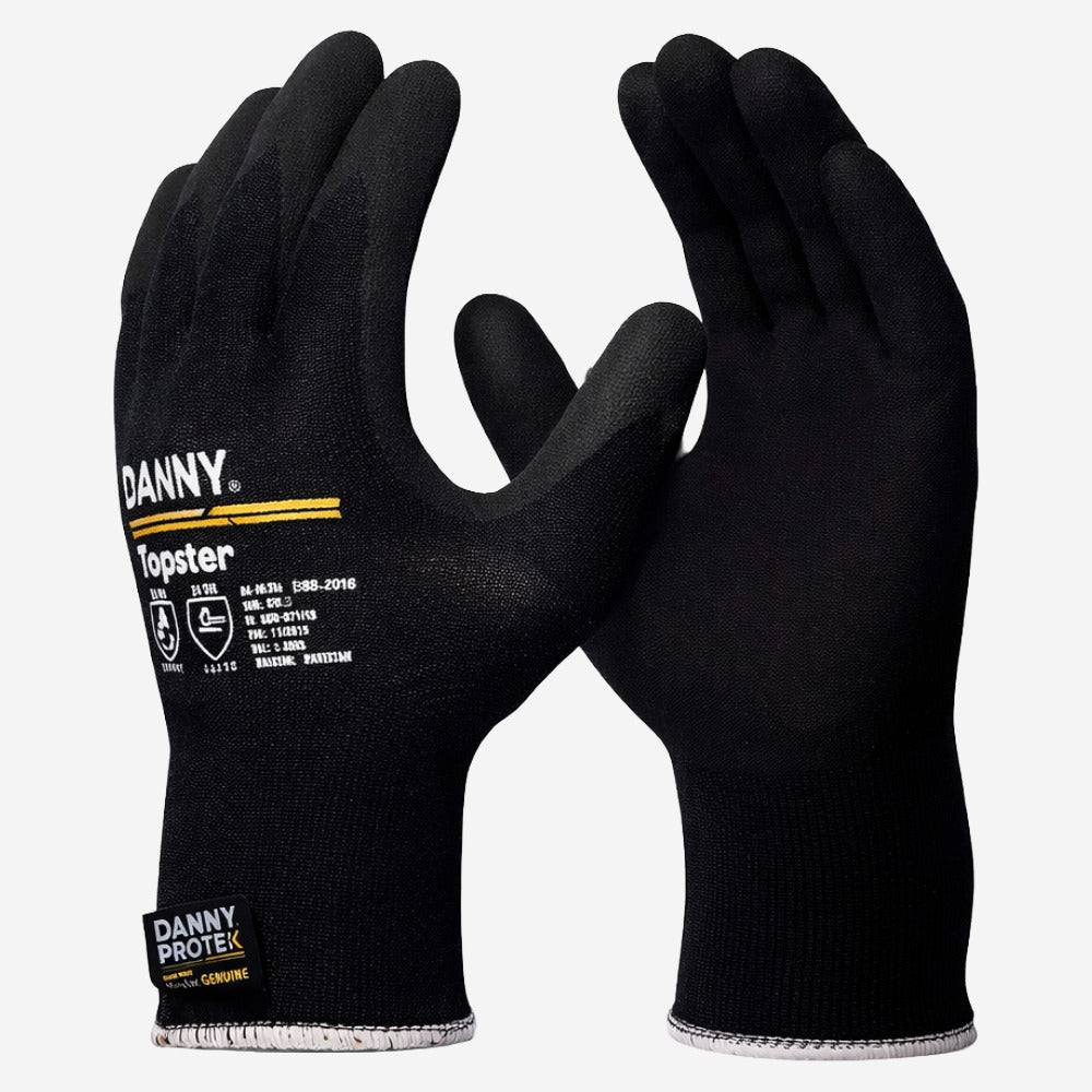 Luva de Proteção Anticorte Abrasão Altas Temperaturas Até 250º C Kevlar e Fios de Aço Preto Com Banho Nitrílico na Palma Danny DNY Topster DA-60.600 C.A 42751