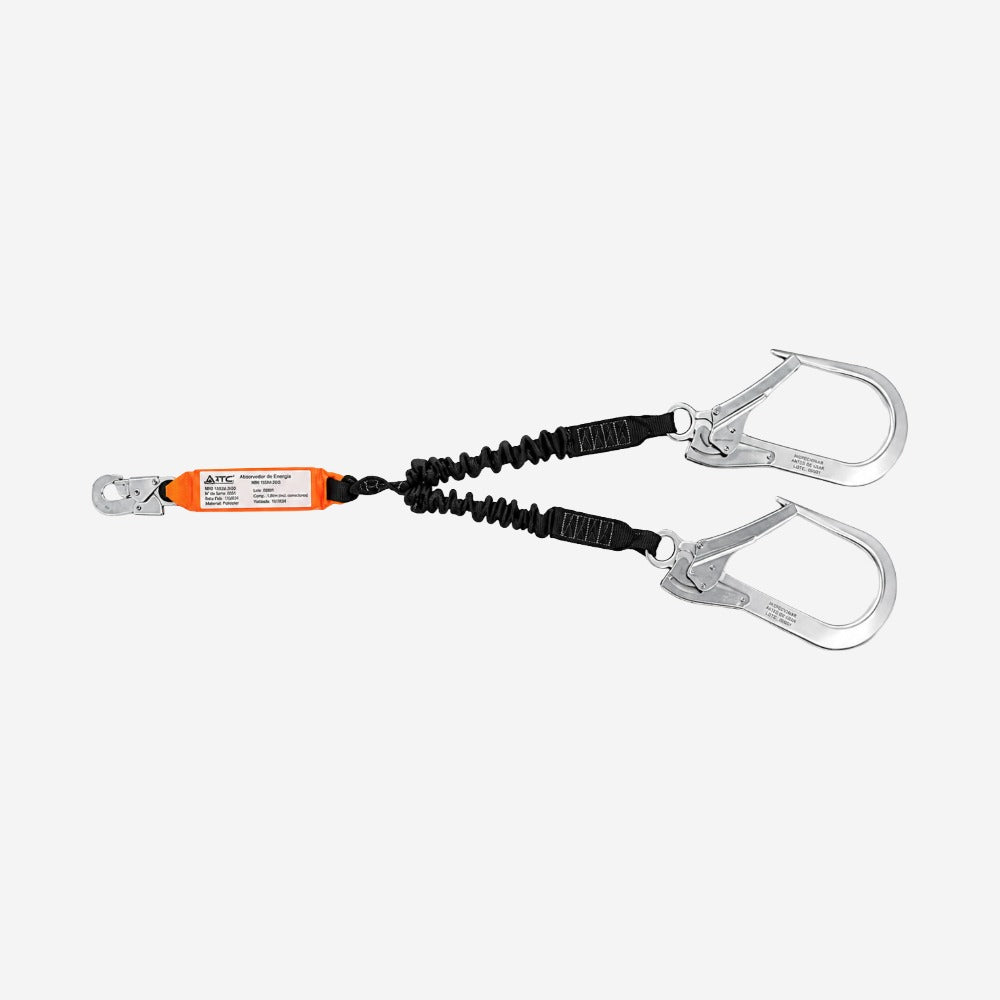 Talabarte Duplo em Y Elástico com Absorvedor para Trabalho em Altura Fita Tubular Poliéster 45mm 1,5m Ganchos Duralumínio 110mm MG Cinto MULT 1893B