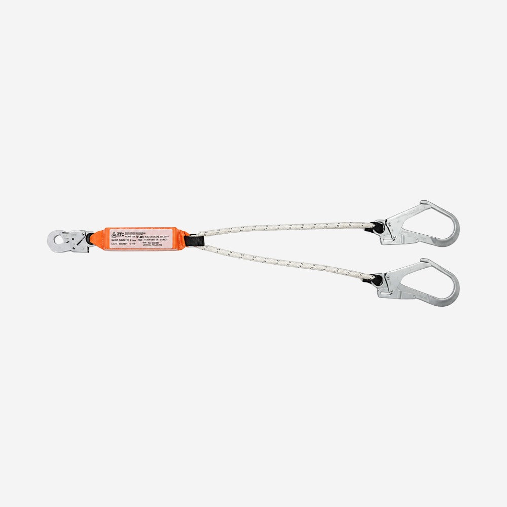Talabarte Duplo em Y com Absorvedor para Trabalho em Altura Corda Poliamida 12mm Alma de Aço 1,35m Conectores 55mm e 21mm MG Cinto MULT 1892B