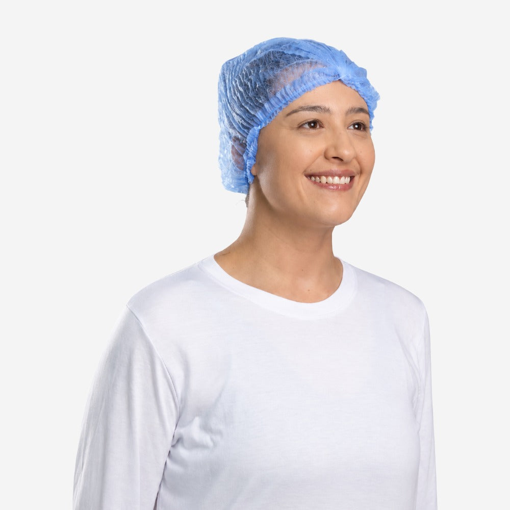 Touca Descartável Sanfonada de TNT Azul 20g Pacote com 100 Prevemax RDES00131