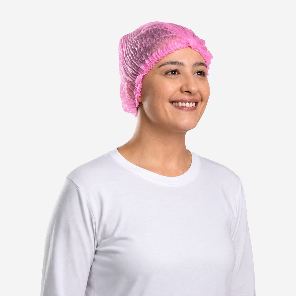 Touca Descartável Sanfonada de TNT Rosa 20g Pacote com 100 Prevemax RDES00269