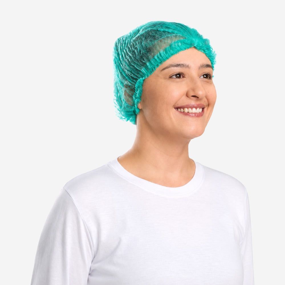 Touca Descartável Sanfonada de TNT Verde 20g Pacote com 100 Prevemax RDES00130