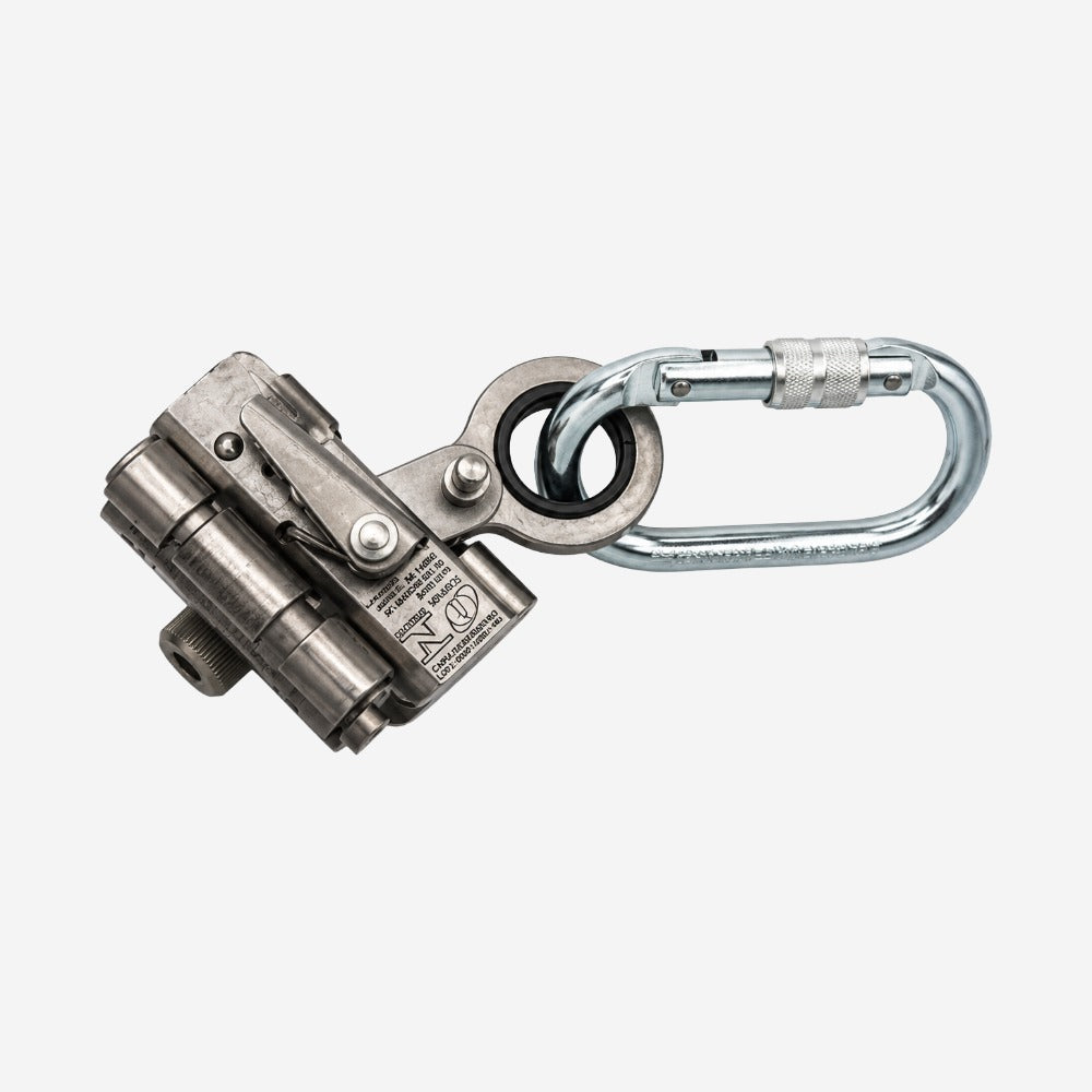 Trava-Queda Deslizante Guiado em Linha Flexível para Corda 12mm Aço Inox Duplo Travamento Mosquetão Oval Rosca 19mm MG Cinto MULT 1886C