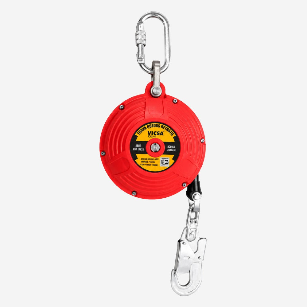 Trava-Quedas Retrátil para Trabalho em Altura Linha de Vida Fita Poliéster 20mm 6m Caixa ABS Conectores 17mm e 20mm VICSA VIC29181