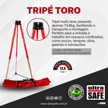 Tripé Para Espaço Confinado Para Até 140 Kg Altura Mínima 1,5m Ultra Safe Toro USTP00700300