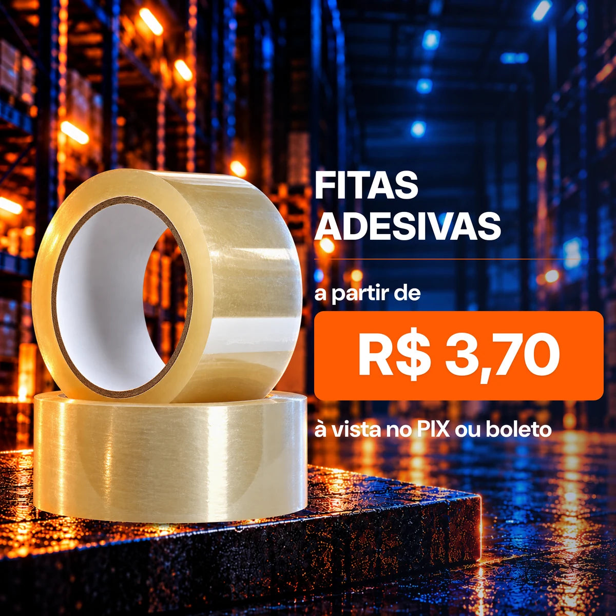 Fitas adesivas a partir de R$ 3,70 à vista no Pix ou boleto. Rolos de fita transparente para embalagem.