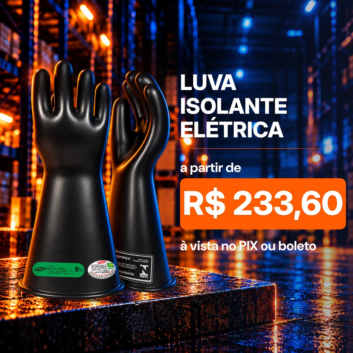 Luvas isolantes elétricas a partir de R$ 233,60 à vista no Pix ou boleto. Par de luvas pretas com punhos longos.