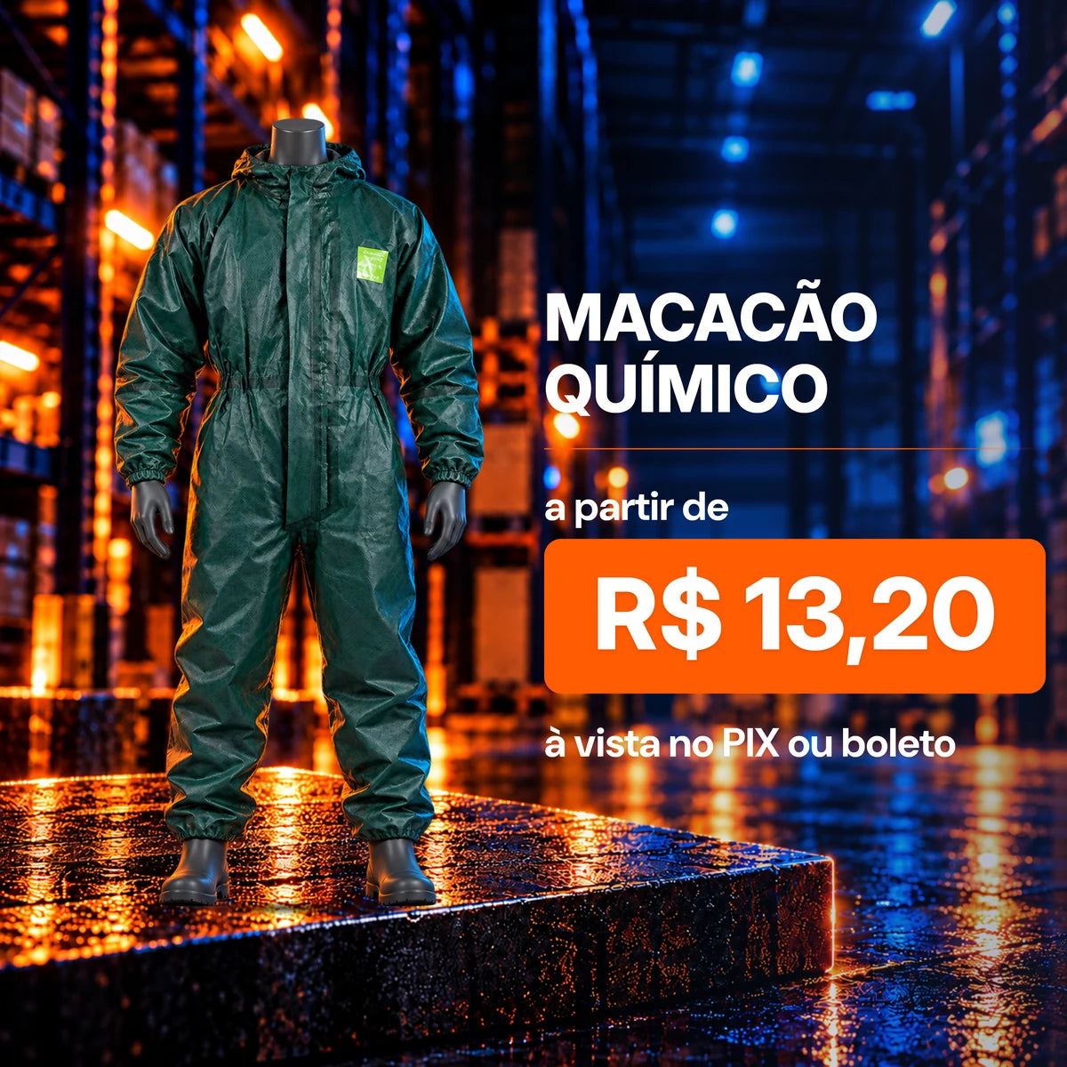 Macacões de proteção química a partir de R$ 13,20 à vista no Pix ou boleto. Macacão verde com capuz.