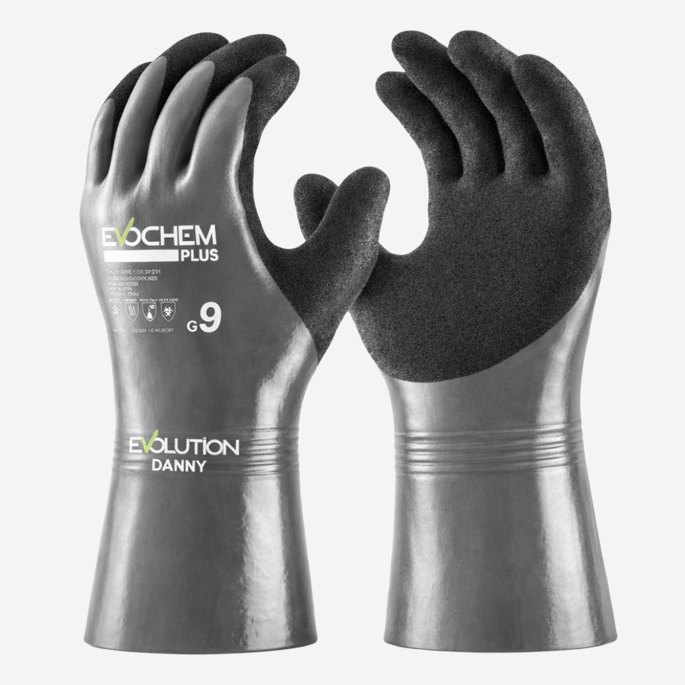 Luva de Proteção Produtos Químicos Abrasão Nylon Com Banho Nitrílico Cinza Danny Evochem Plus DA-35.530E C.A 51841