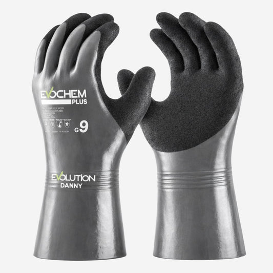 Luva de Proteção Produtos Químicos Abrasão Nylon Com Banho Nitrílico Cinza Danny Evochem Plus DA-35.530E C.A 51841