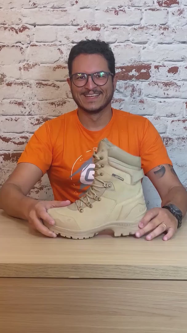 Coturno de Segurança Militar Cadarço Couro Bege Areia Forro em EVA Solado em Borracha Nitrílica Gogowear BOPE C.A 46902