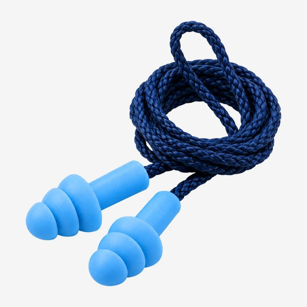 Protetor auditivo plug de silicone azul Maxxi Royal com cordão têxtil azul, três flanges, CA 11512